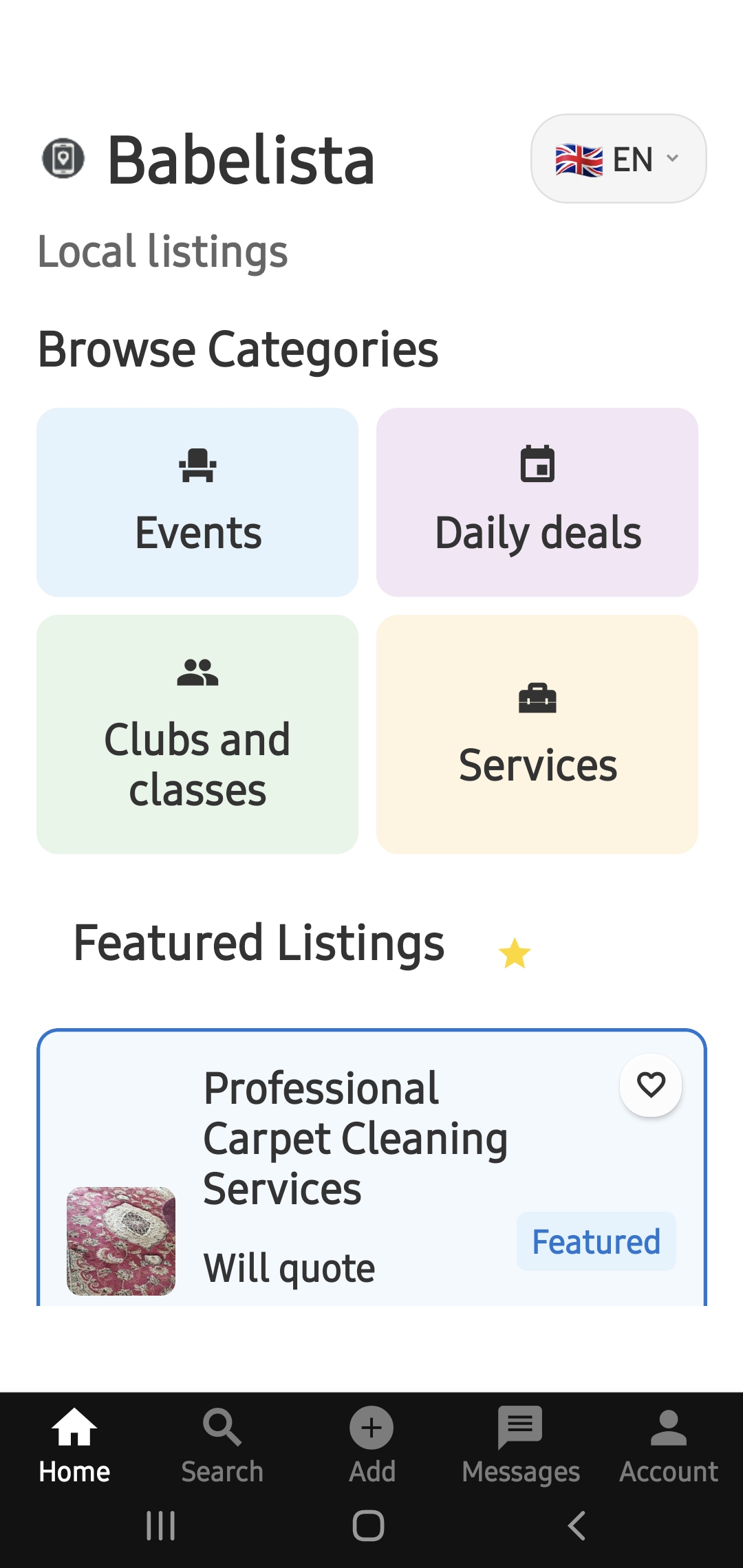 Babelista App Main Screen
